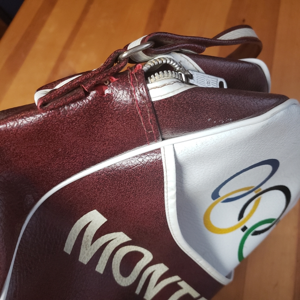 Vintage 1976 Montreal Olympics Athlete Shoulder Bag Retro Tote Faux Leather 70s - Picture 5 of 13